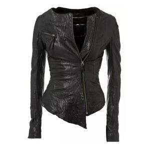 Kate Moss Top Shop Leather Zip Top Pocket Asymmetric Jacket  - UK 14 Black